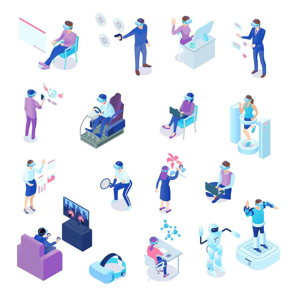 Virtual Reality Isometric Set Vector Illustration