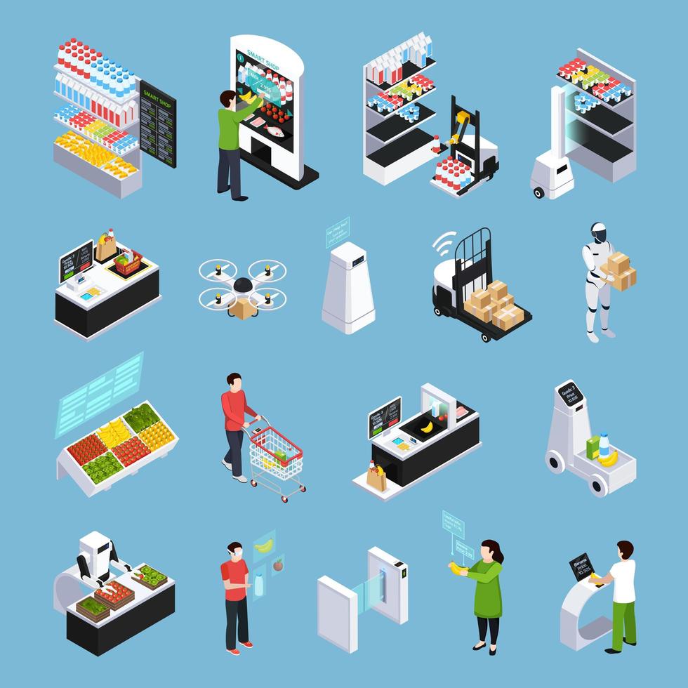 Shop Of Future Isometric Icons Vector Illustration