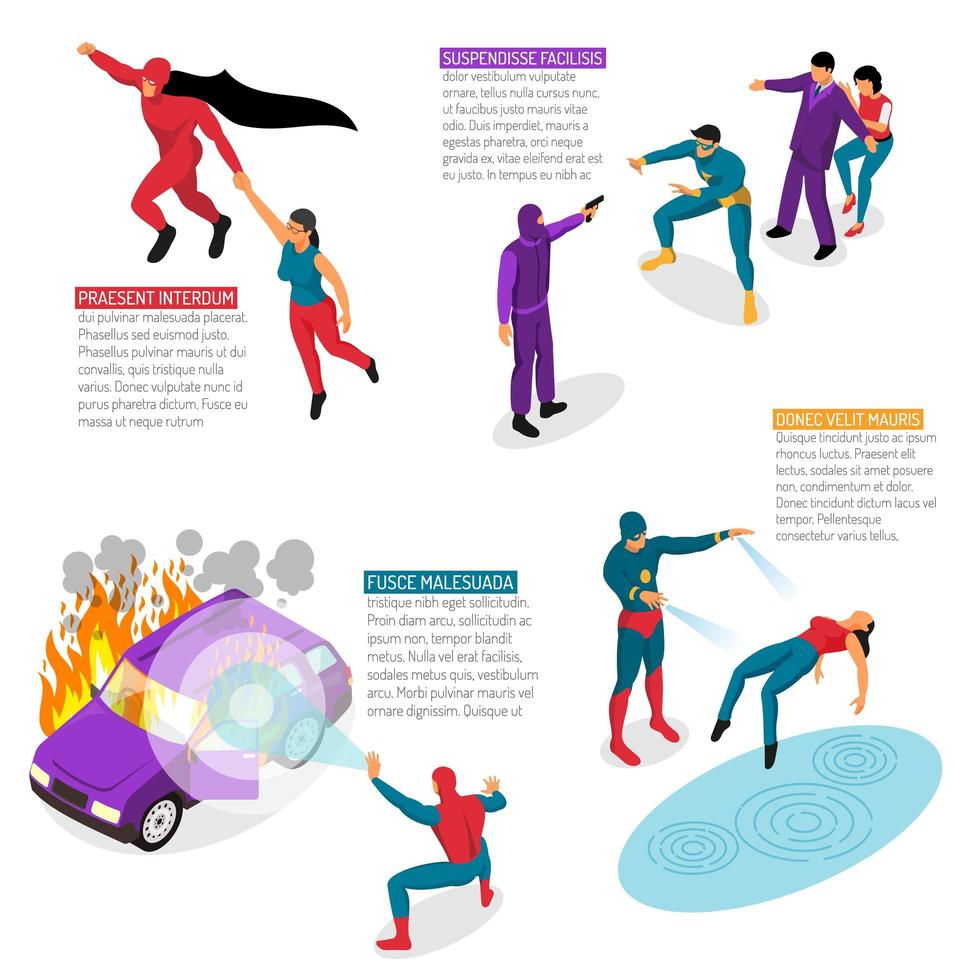 Super Hero Isometric Infographics Vector Illustration