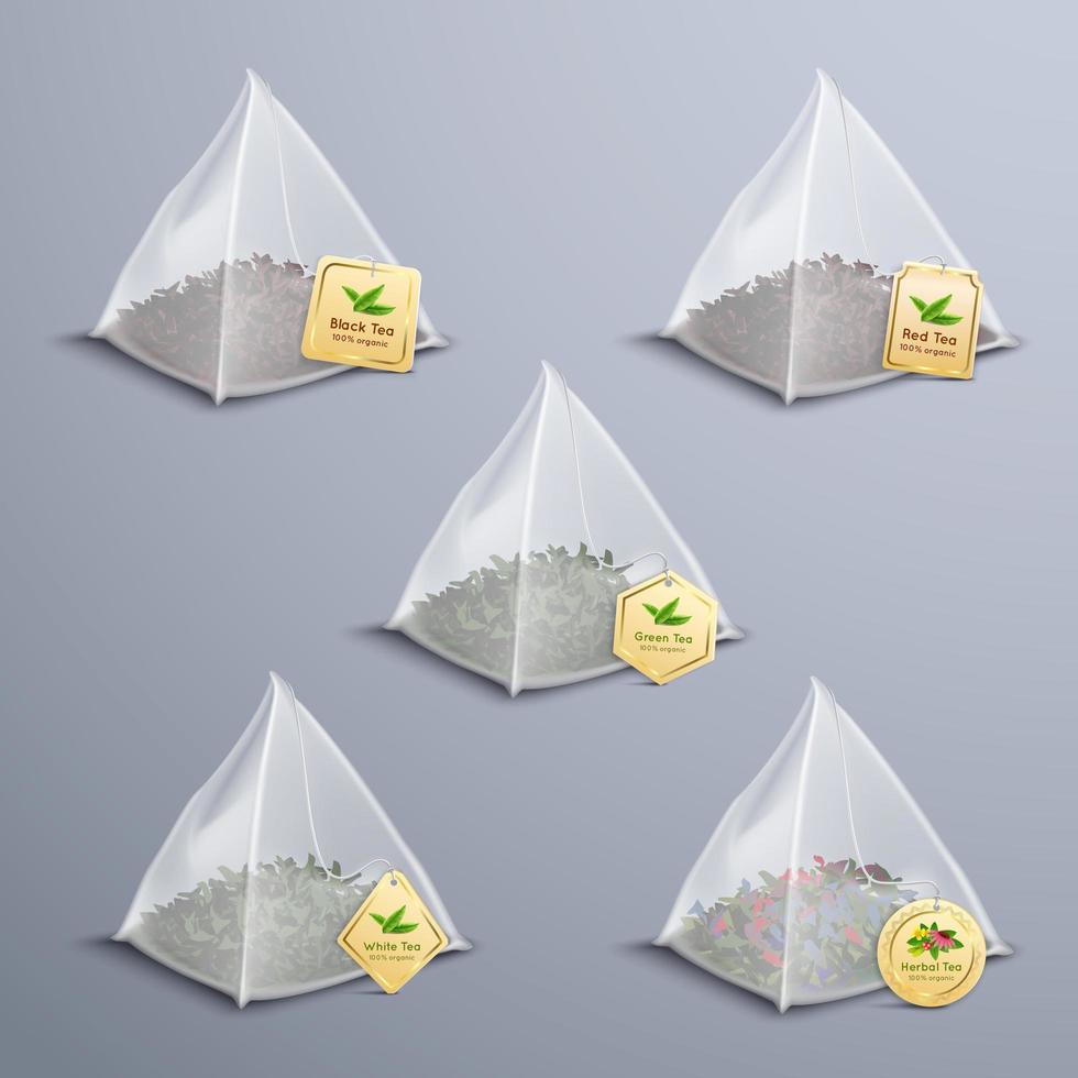 Tea Pyramidal Bags Realistic Set Vector Illustration