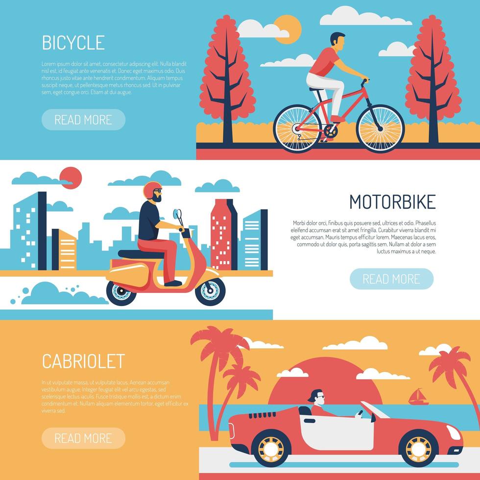 transporte de personas pancartas planas ilustración vectorial vector