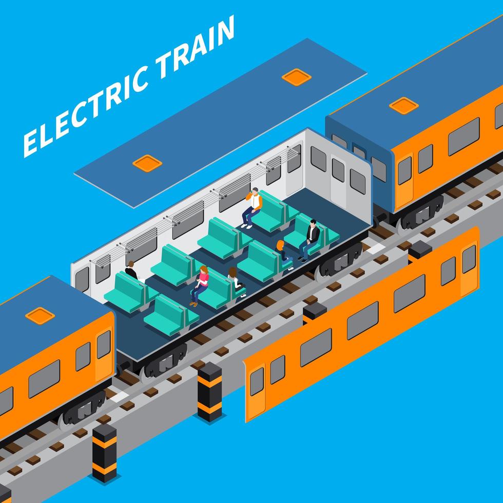 Electric Train Isometric Composition Vector Illustration