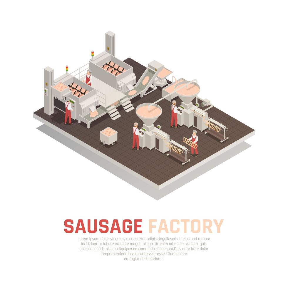 Sausage Factory Isometric Composition Vector Illustration