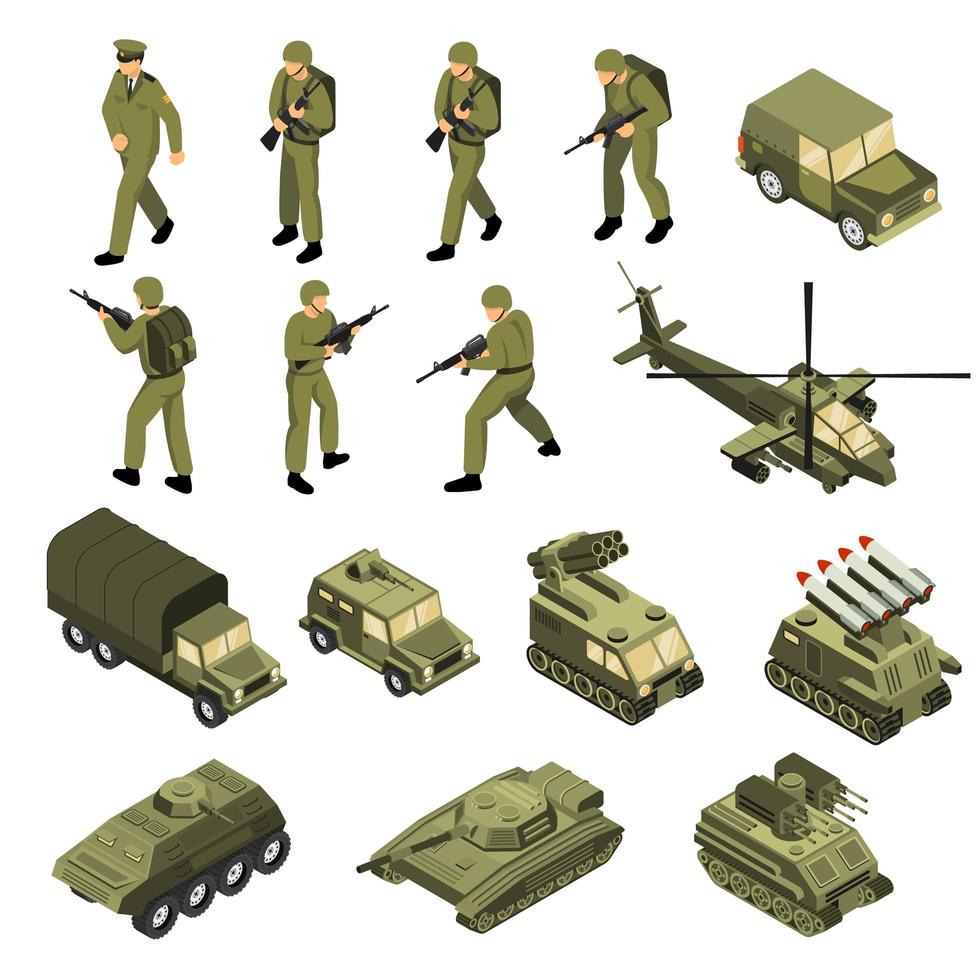 Army Isometric Icon Set Vector Illustration