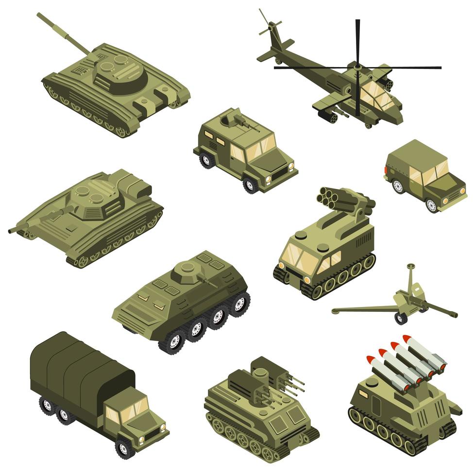 Military Vehicles Isometric Set Vector Illustration