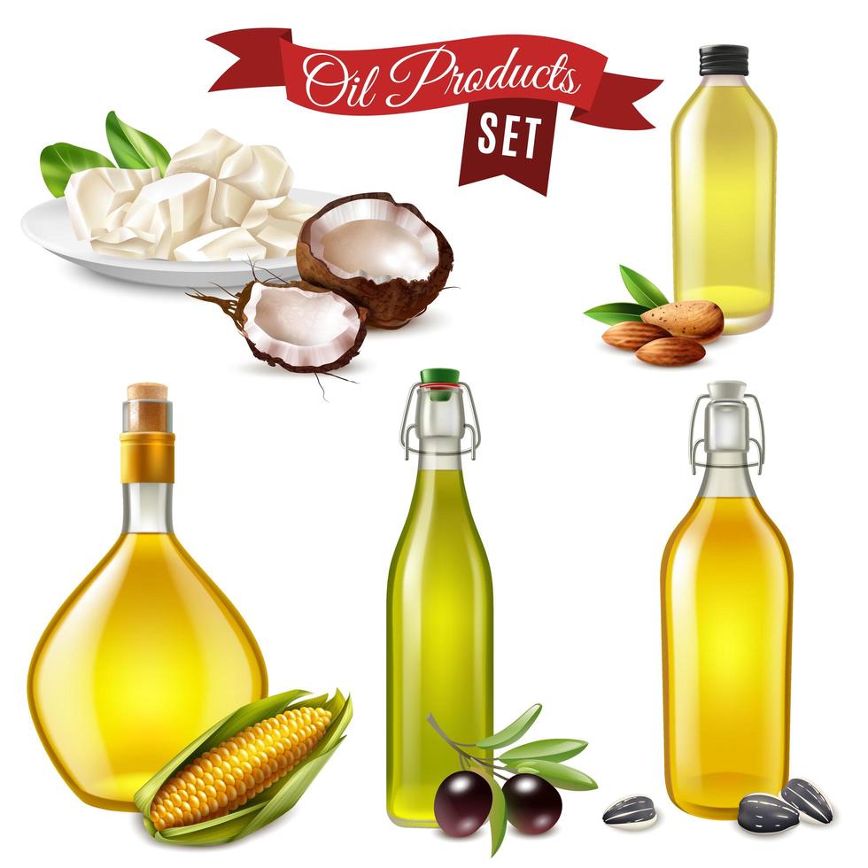 Realistic Oil Product Set Vector Illustration