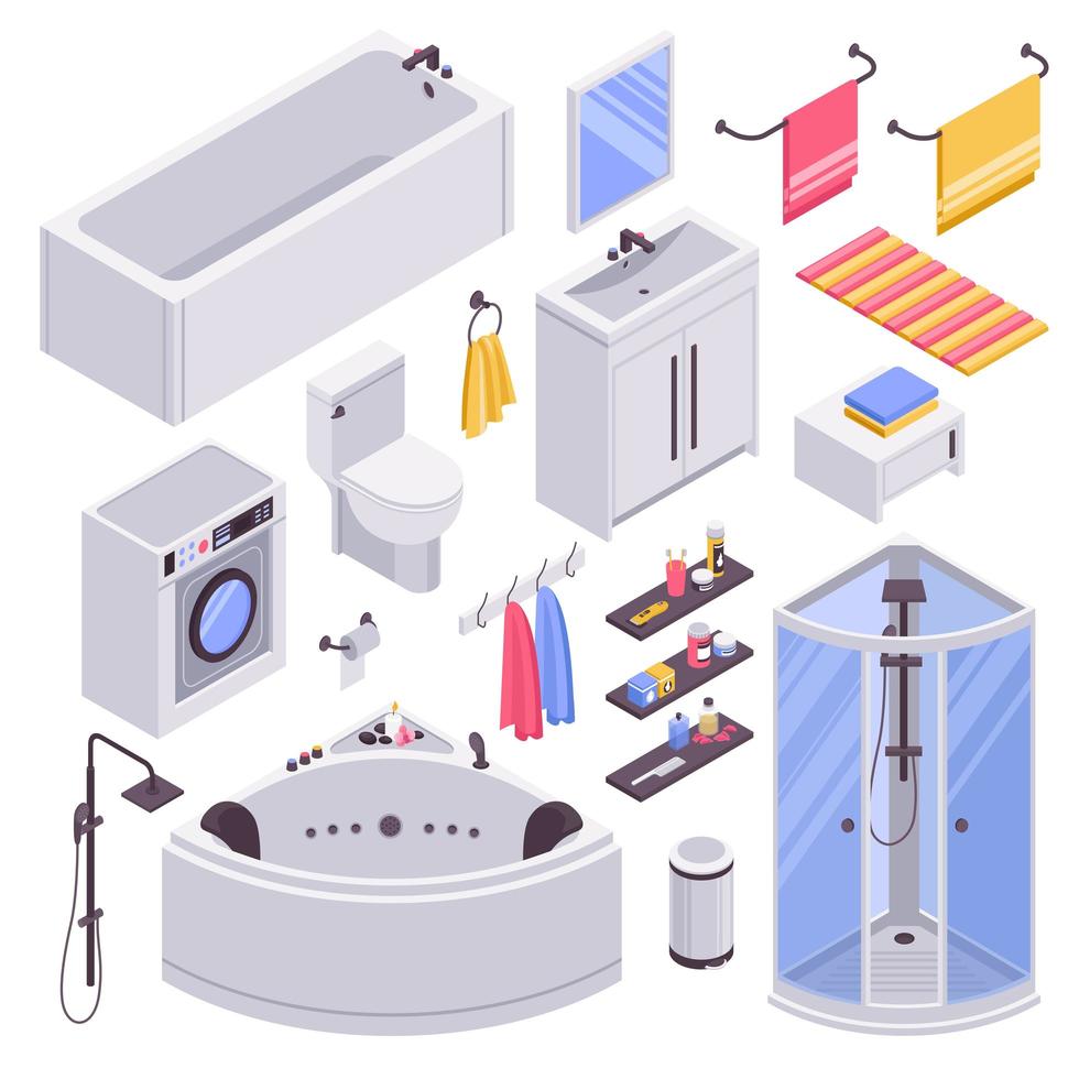 Bathroom Isometric Set Vector Illustration