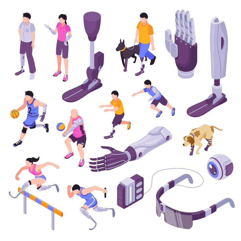 Isometric Bionic Prothesis Set Vector Illustration