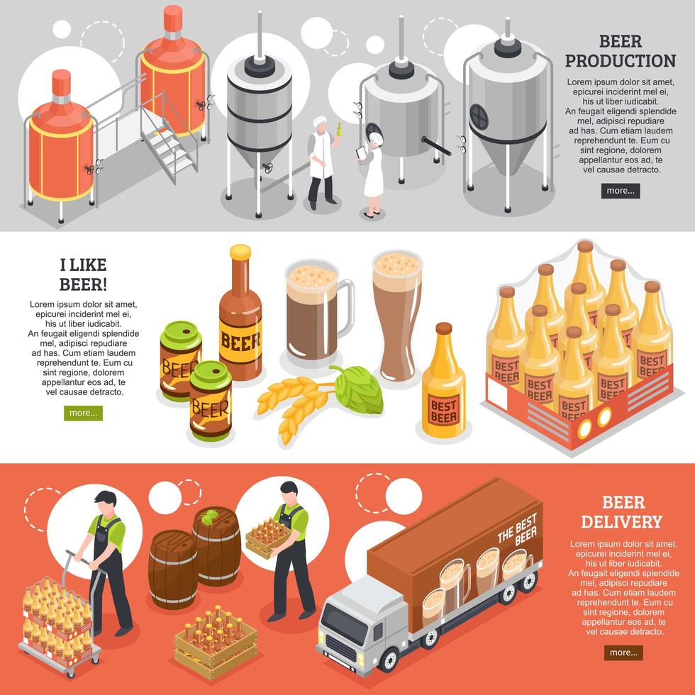 Ilustración de vector de pancartas isométricas de cervecería