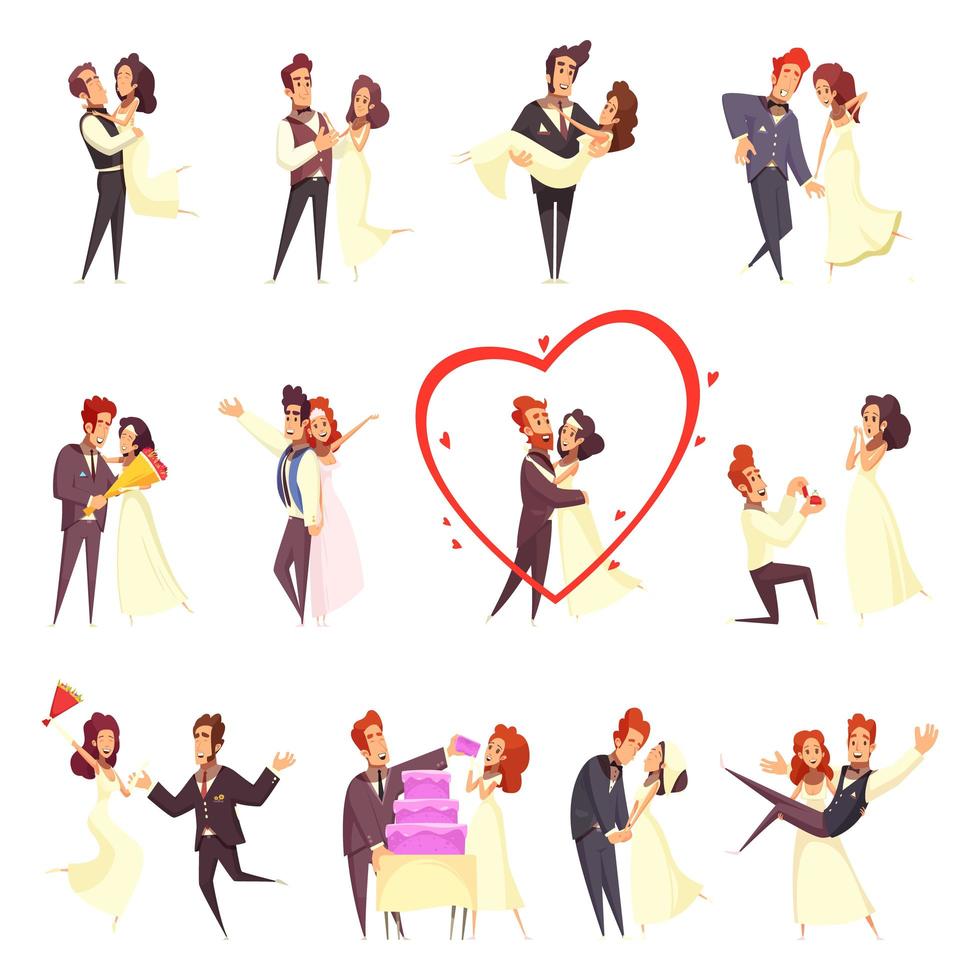 Newlyweds Cartoon Set Vector Illustration