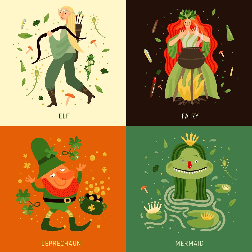 Forest Fairy Tale Characters Concept Icons Set Vector Illustration