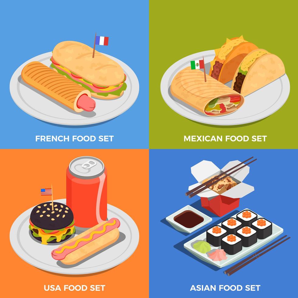 Street Food Concept Icons Set Vector Illustration