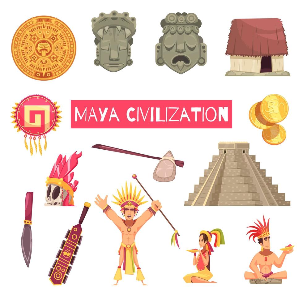 Ilustración de vector de conjunto de civilización maya