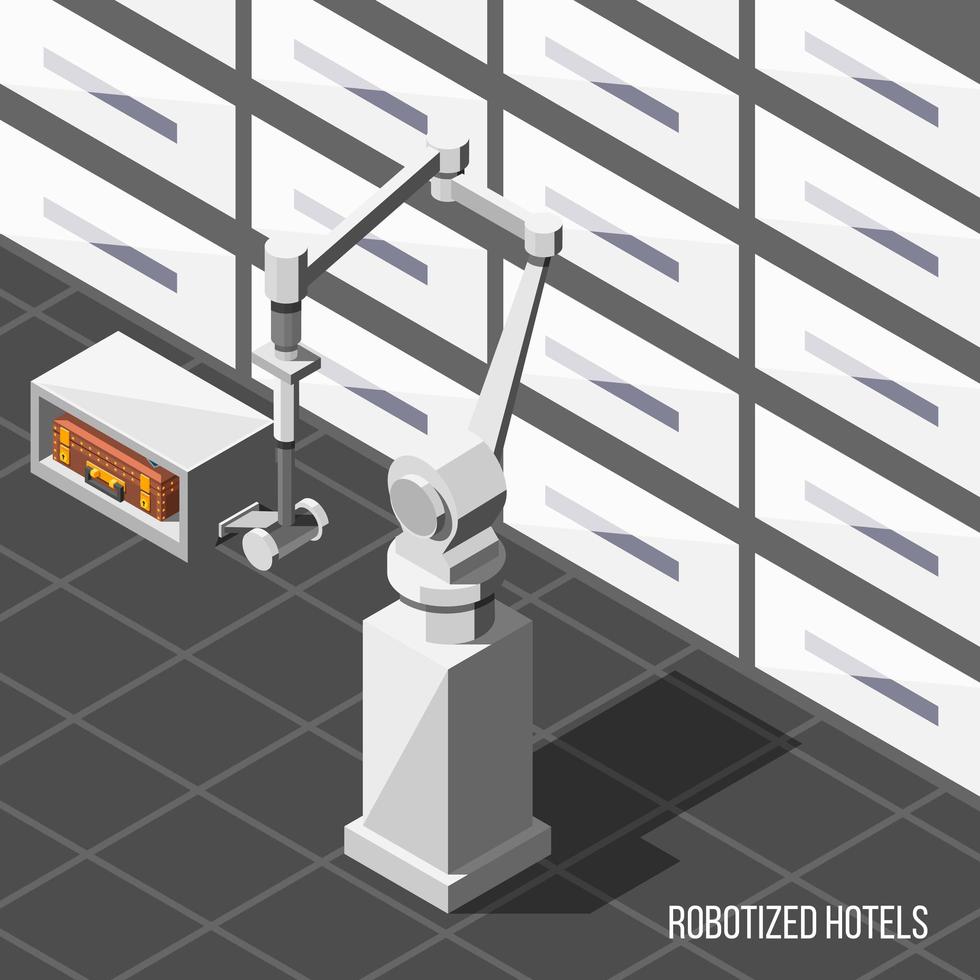 Robotized Hotels Isometric Background Vector Illustration