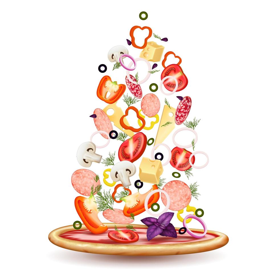 Pizza Toppings Pile Composition Vector Illustration