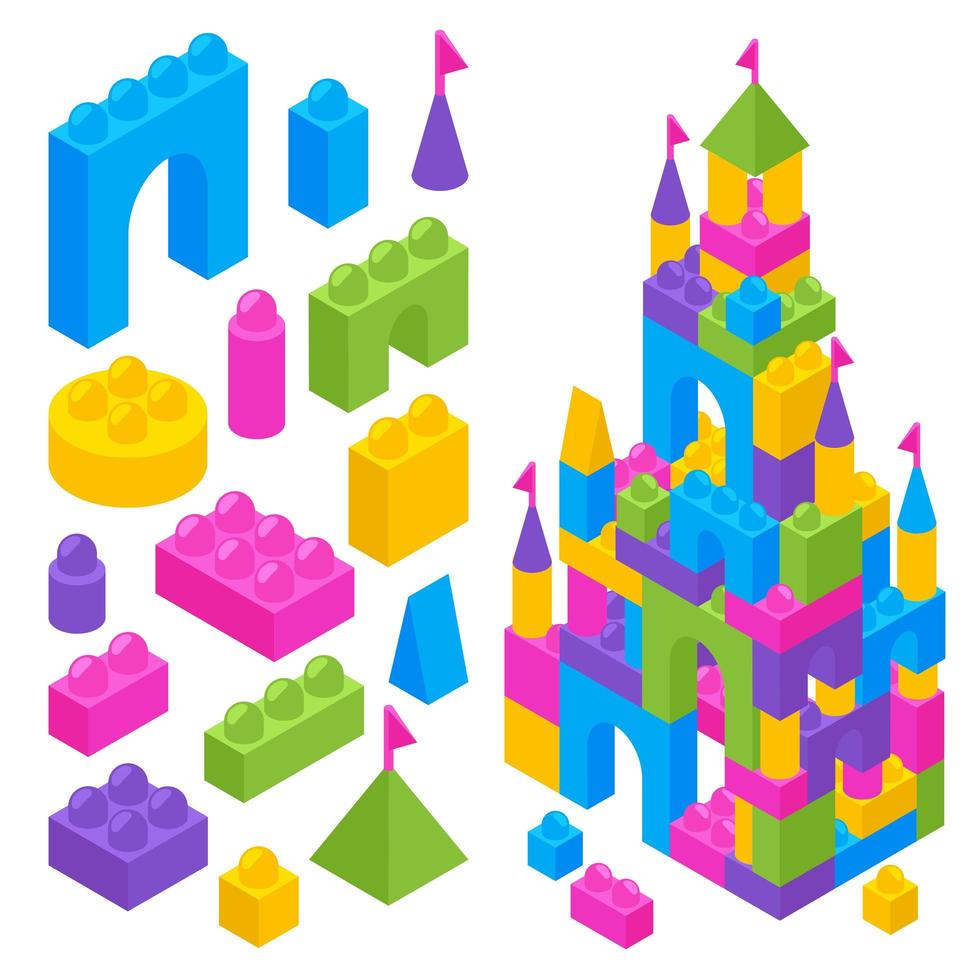 Toy Constructor Isometric Blocks Vector Illustration