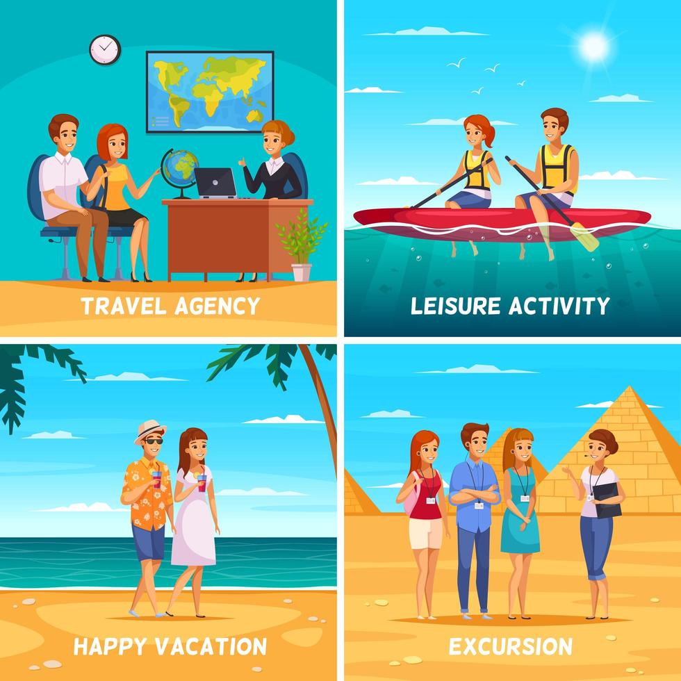 Travel agency 2x2 design concept Vector Illustration