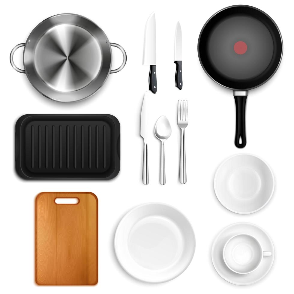 utensilios de cocina realistas set ilustración vectorial vector