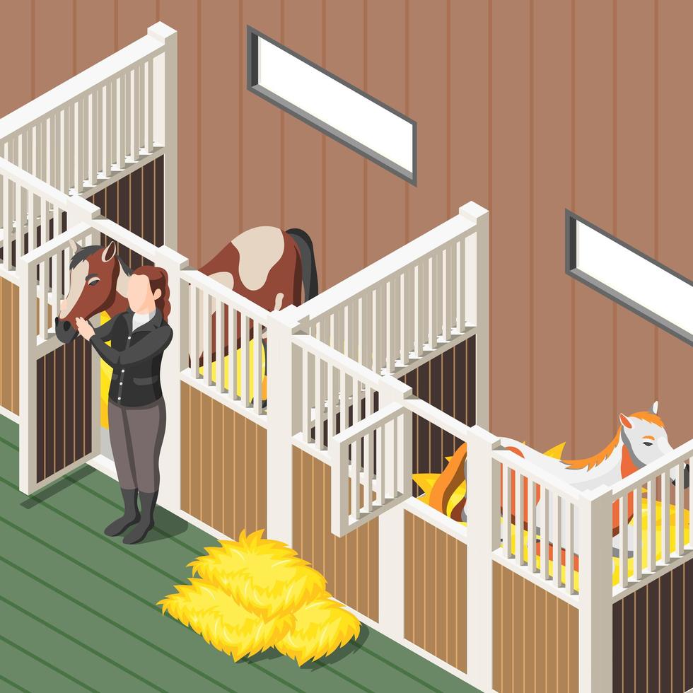 Horse Stable Isometric Background Vector Illustration