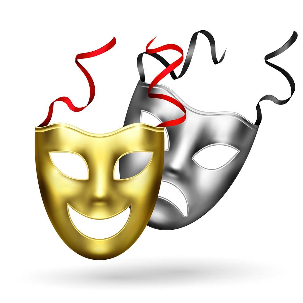 Realistic Golden Masks Composition Vector Illustration