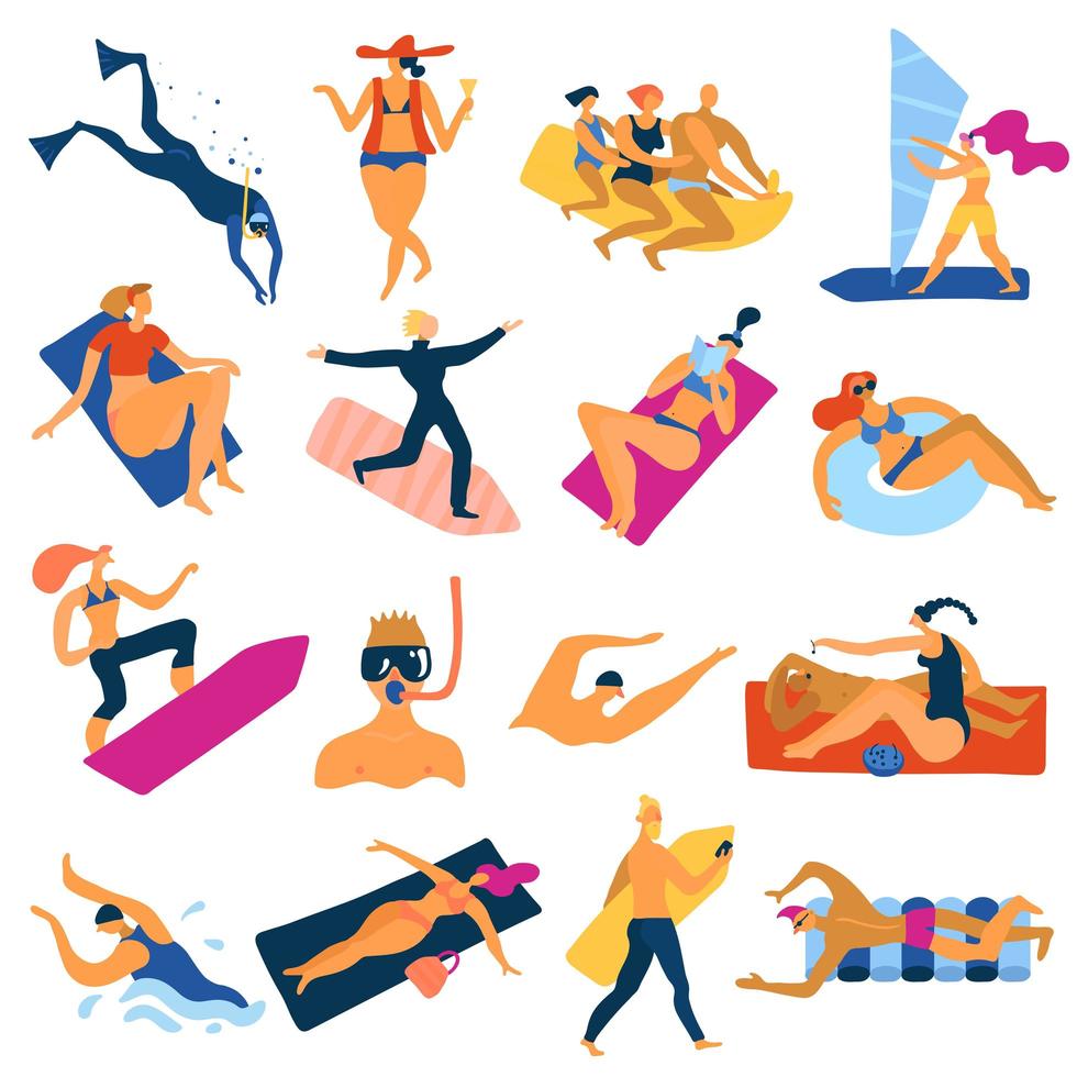 iconos de actividades marinas establecer ilustración vectorial vector