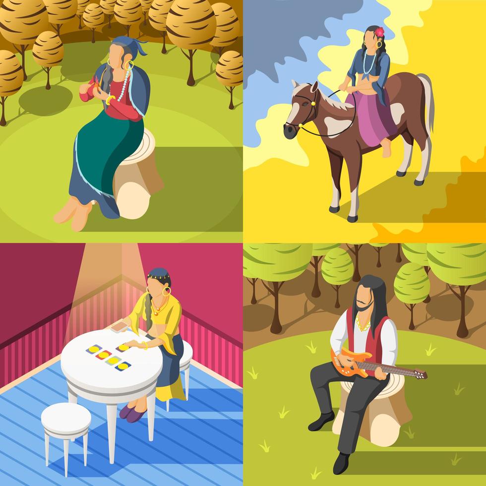 Gypsies Isometric 2x2  Design Concept Vector Illustration