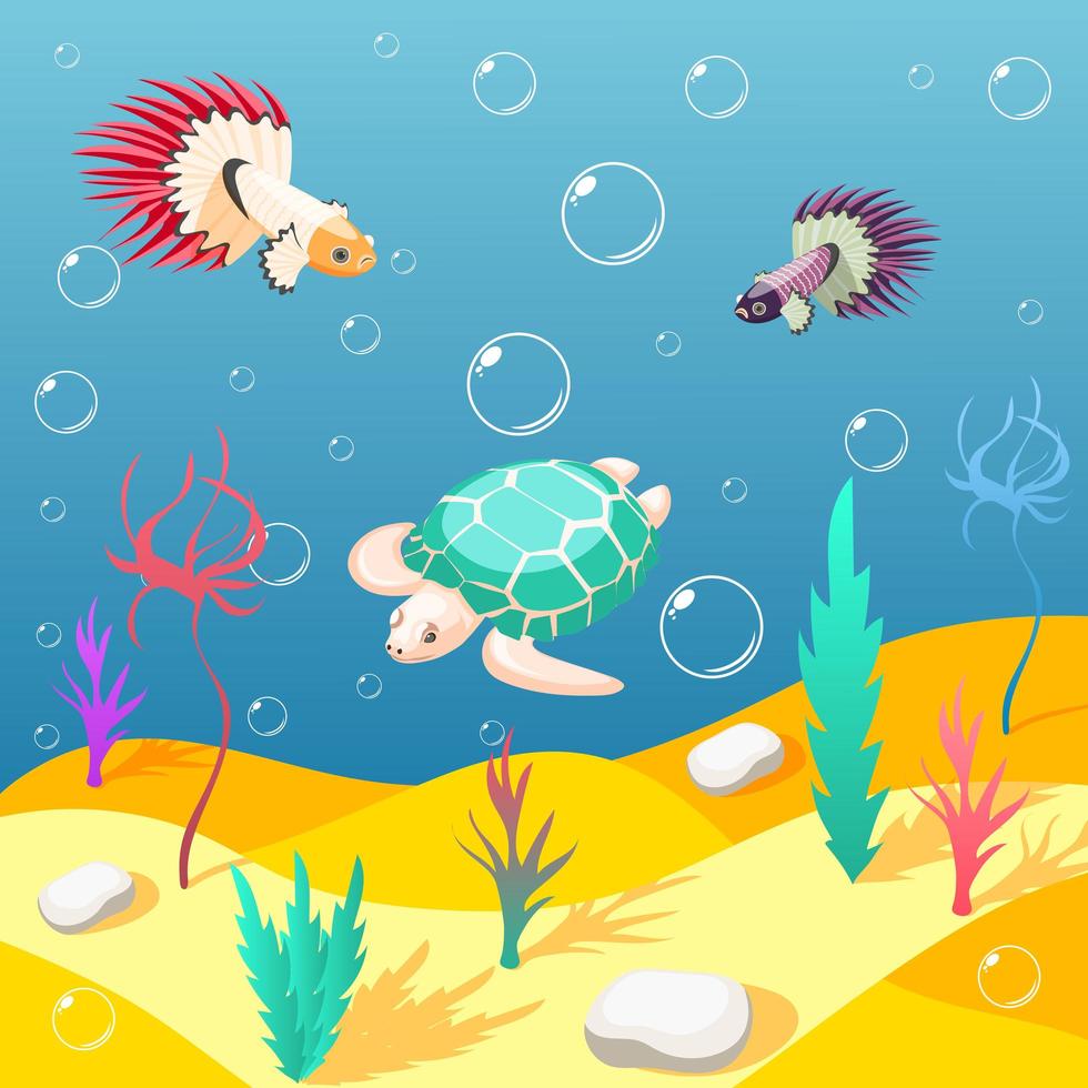 Inhabitants Of Underwater World Background Vector Illustration