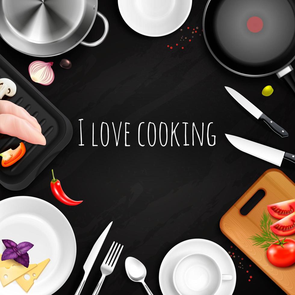 Love Cooking Realistic Background Vector Illustration