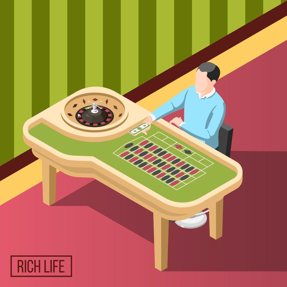 Rich Man In Casino Isometric Background Vector Illustration