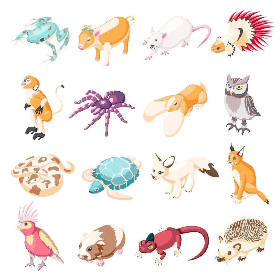 Ilustración de vector de iconos isométricos de mascotas exóticas