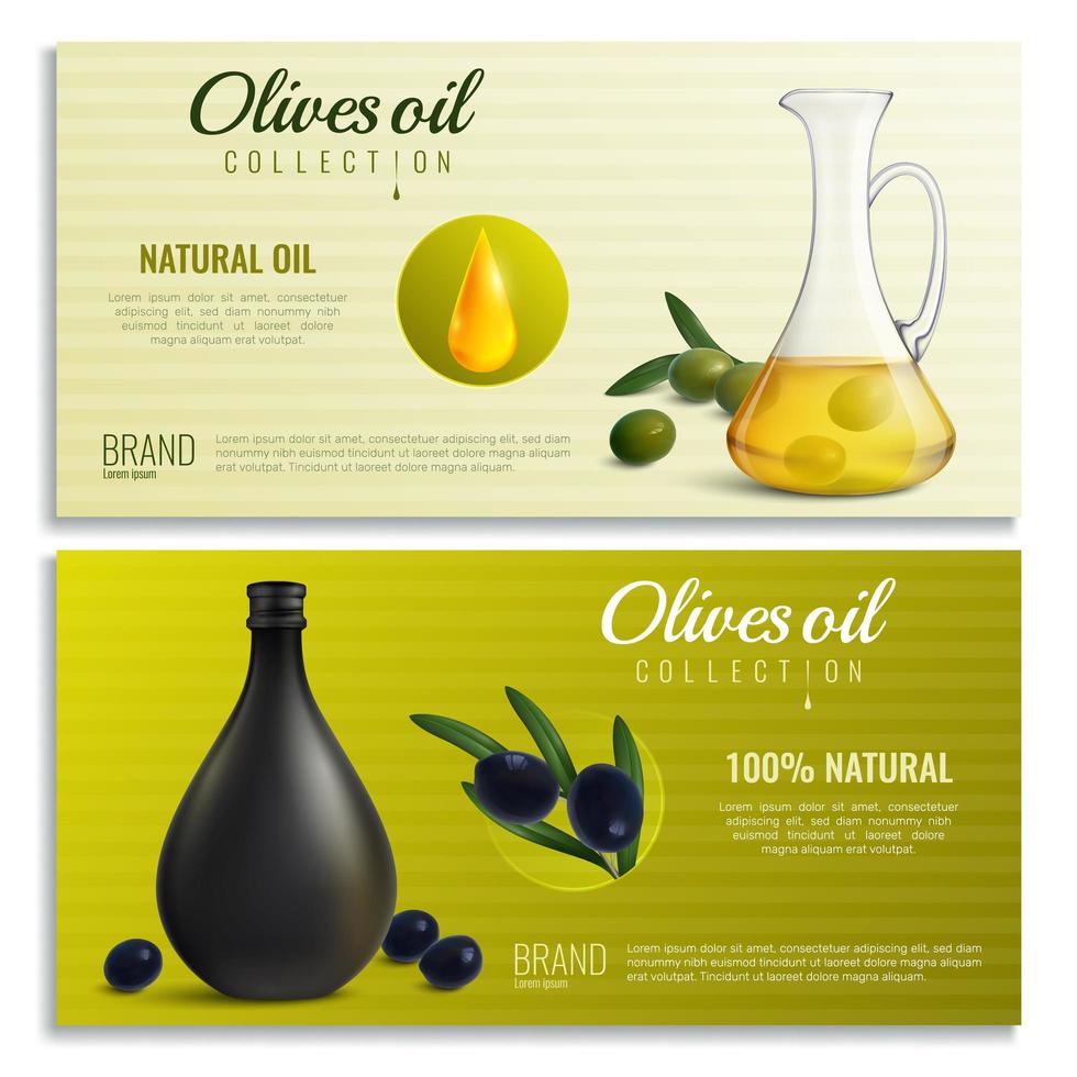 Realistic Olives Oil Banners Vector Illustration