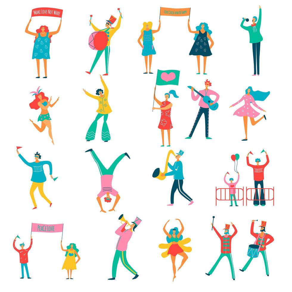 People Parade Flat Set Vector Illustration