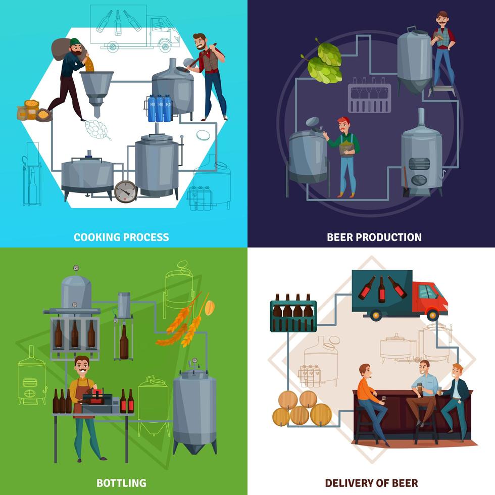 Beer Production Cartoon Design Concept Vector Illustration