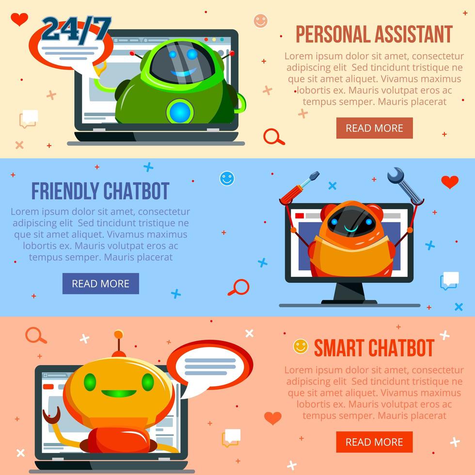 Chat Bot Flat Banners Vector Illustration