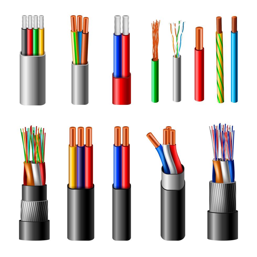 Electrical Cables Realistic Set Vector Illustration