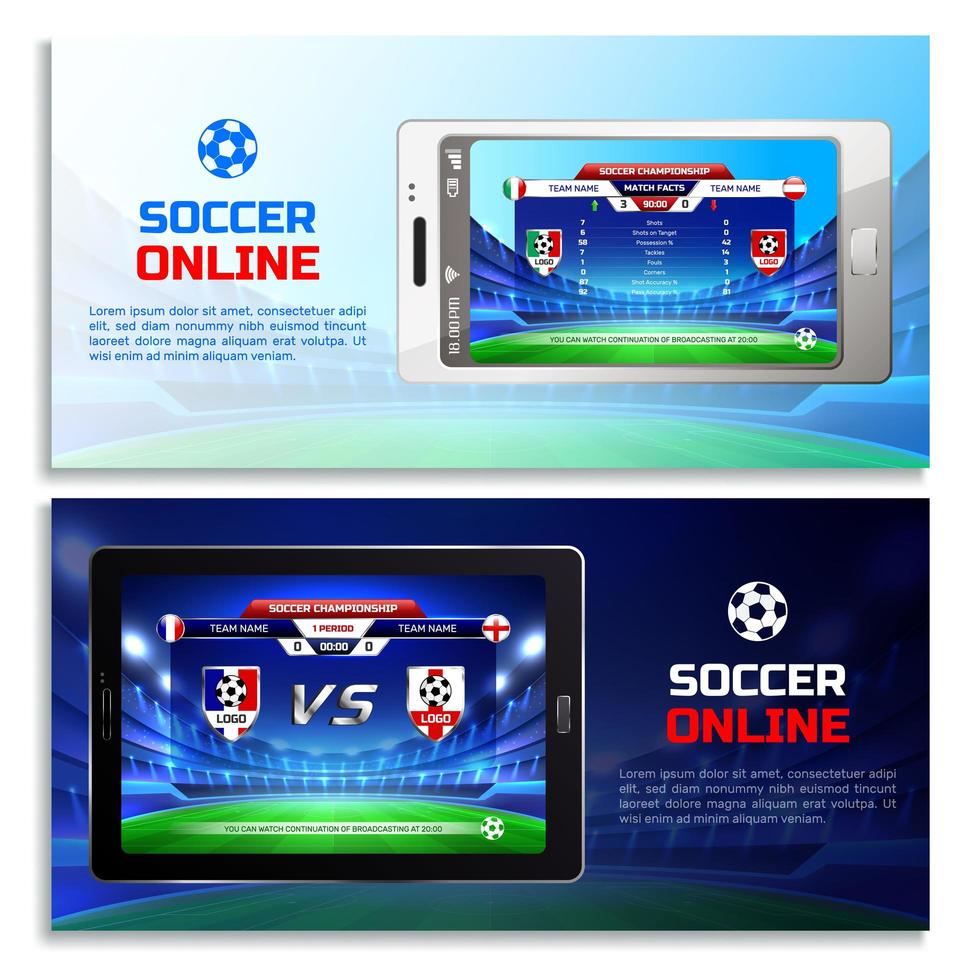 Ilustración de vector de banners de transmisión en línea de fútbol