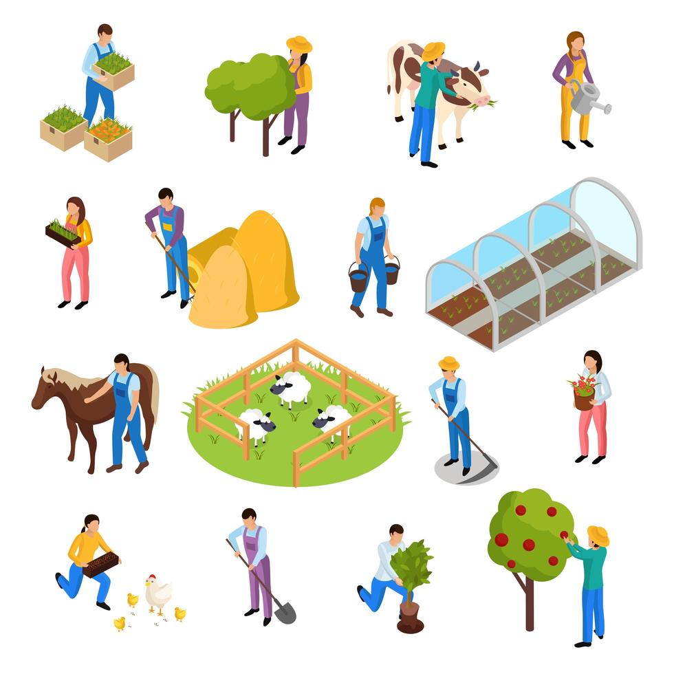 Farm Life Isometric Set Vector Illustration