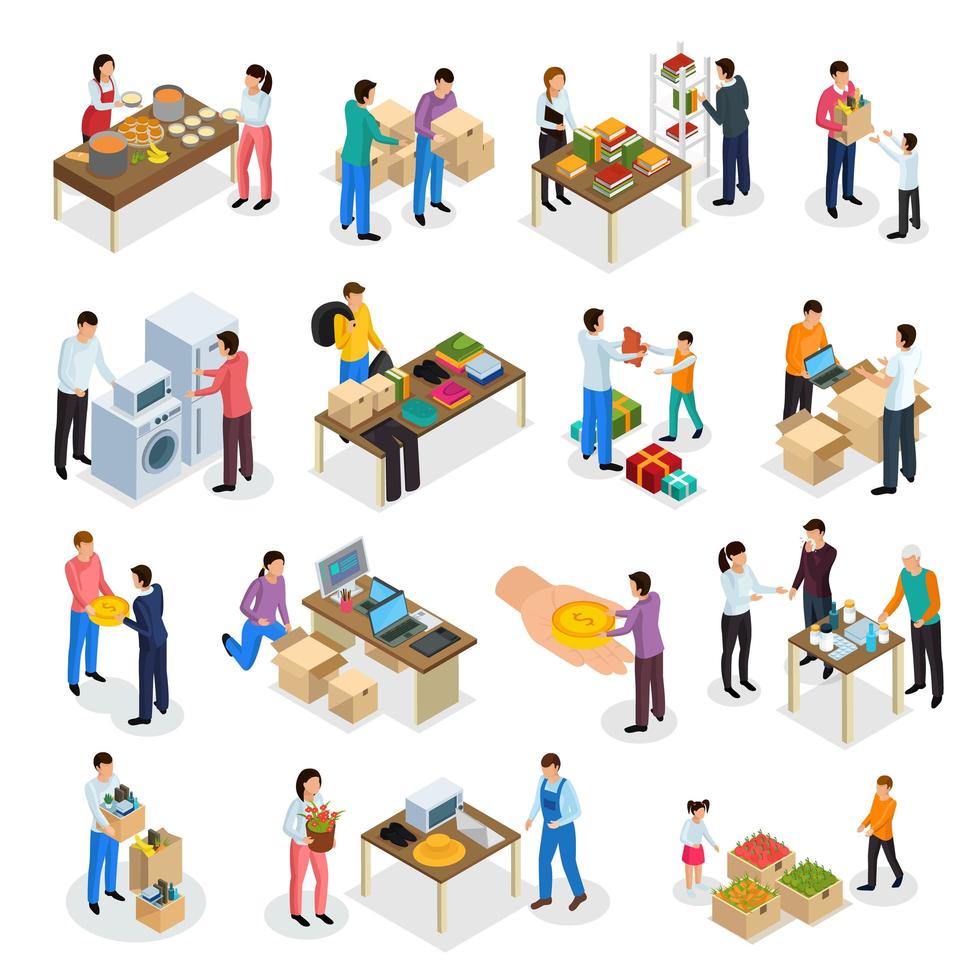 Goods Donation Isometric Set Vector Illustration