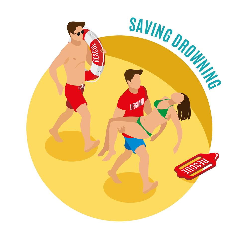 Saving Drowning Round Design Concept Vector Illustration