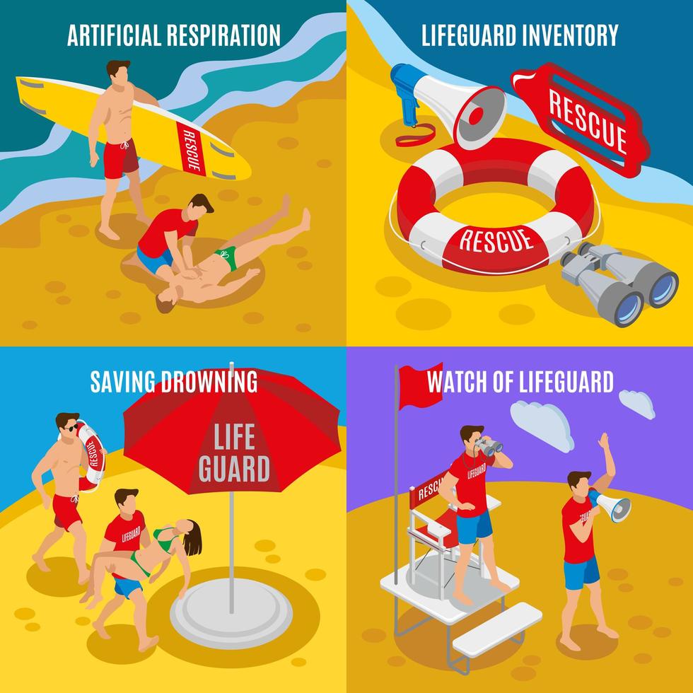 Beach Lifeguards 2x2 Design Concept Vector Illustration