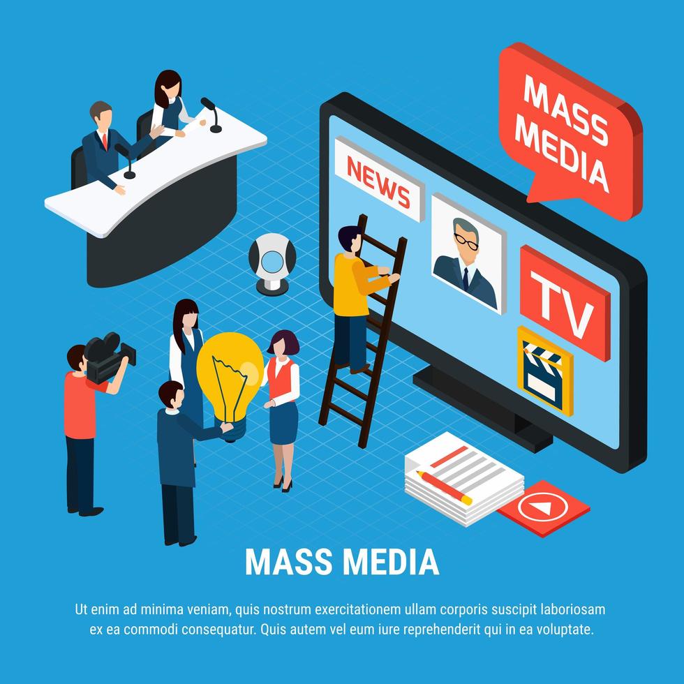 News Agency Isometric Background Vector Illustration