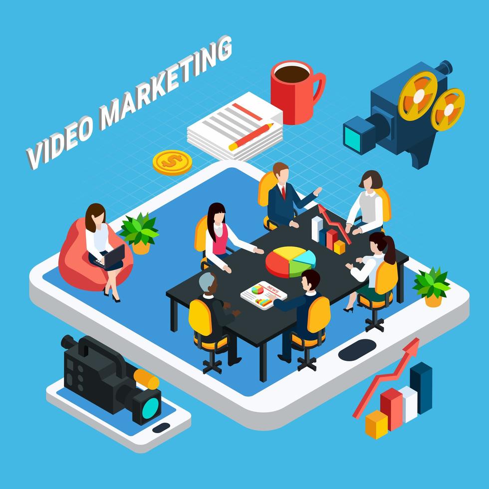 Video Business Meeting Composition Vector Illustration