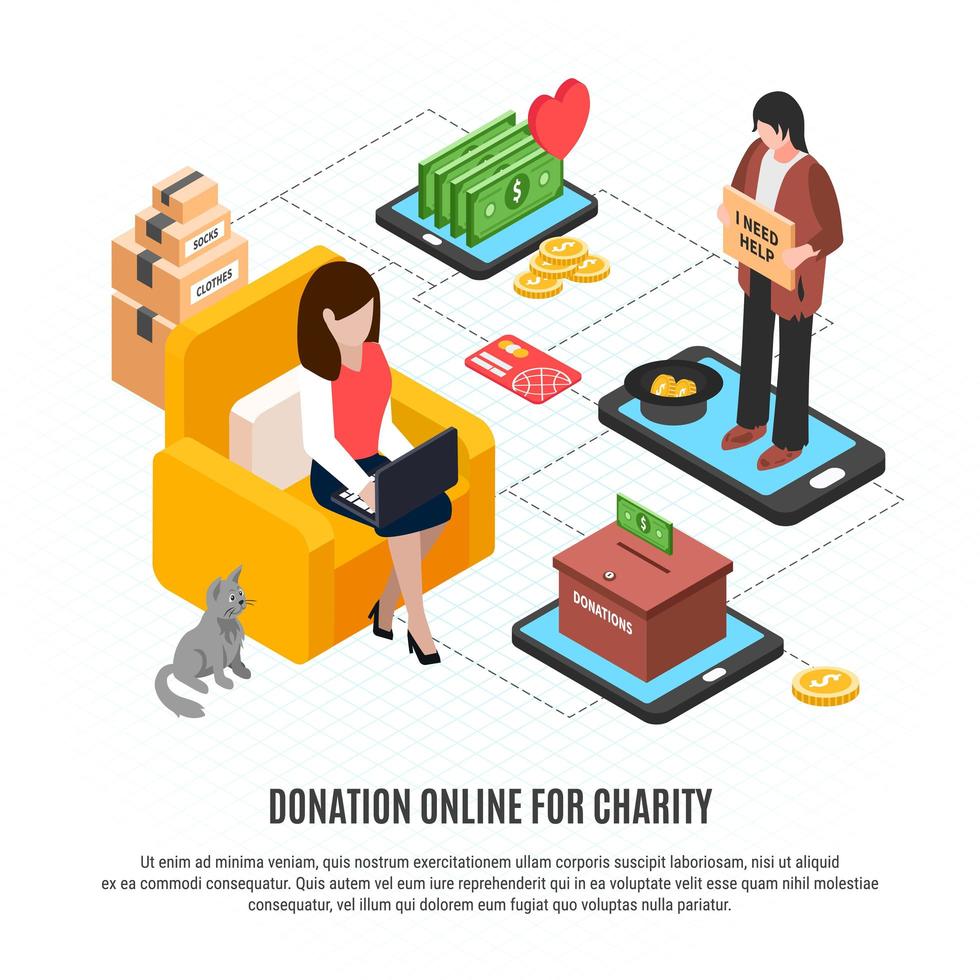 donación en línea para la ilustración de vector de caridad