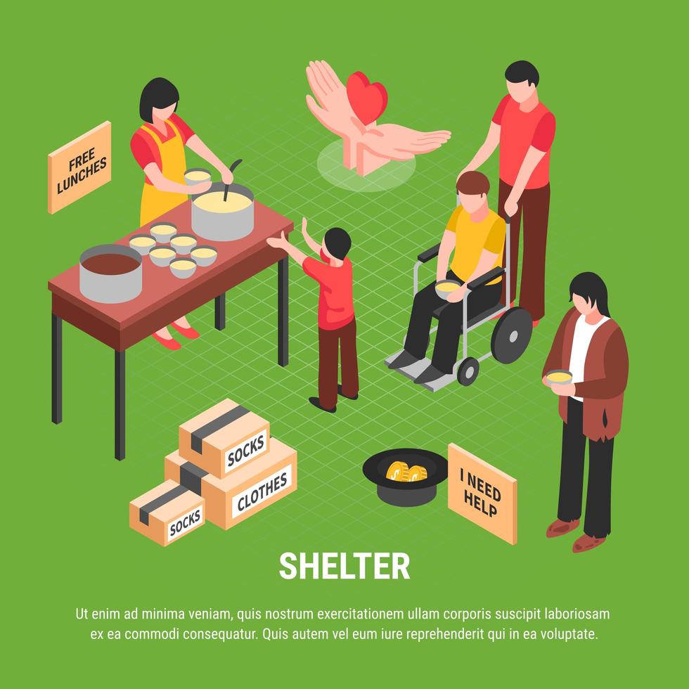 Shelter Isometric Poster Vector Illustration
