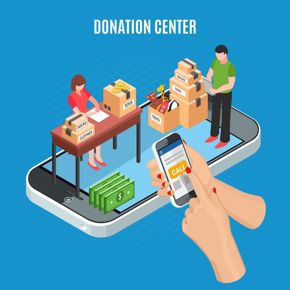 Donation Center Isometric Background Vector Illustration