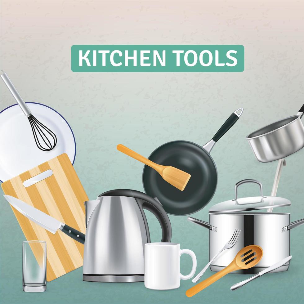 Realistic Kitchen Supplies Background Vector Illustration 2415713 Vector Art At Vecteezy