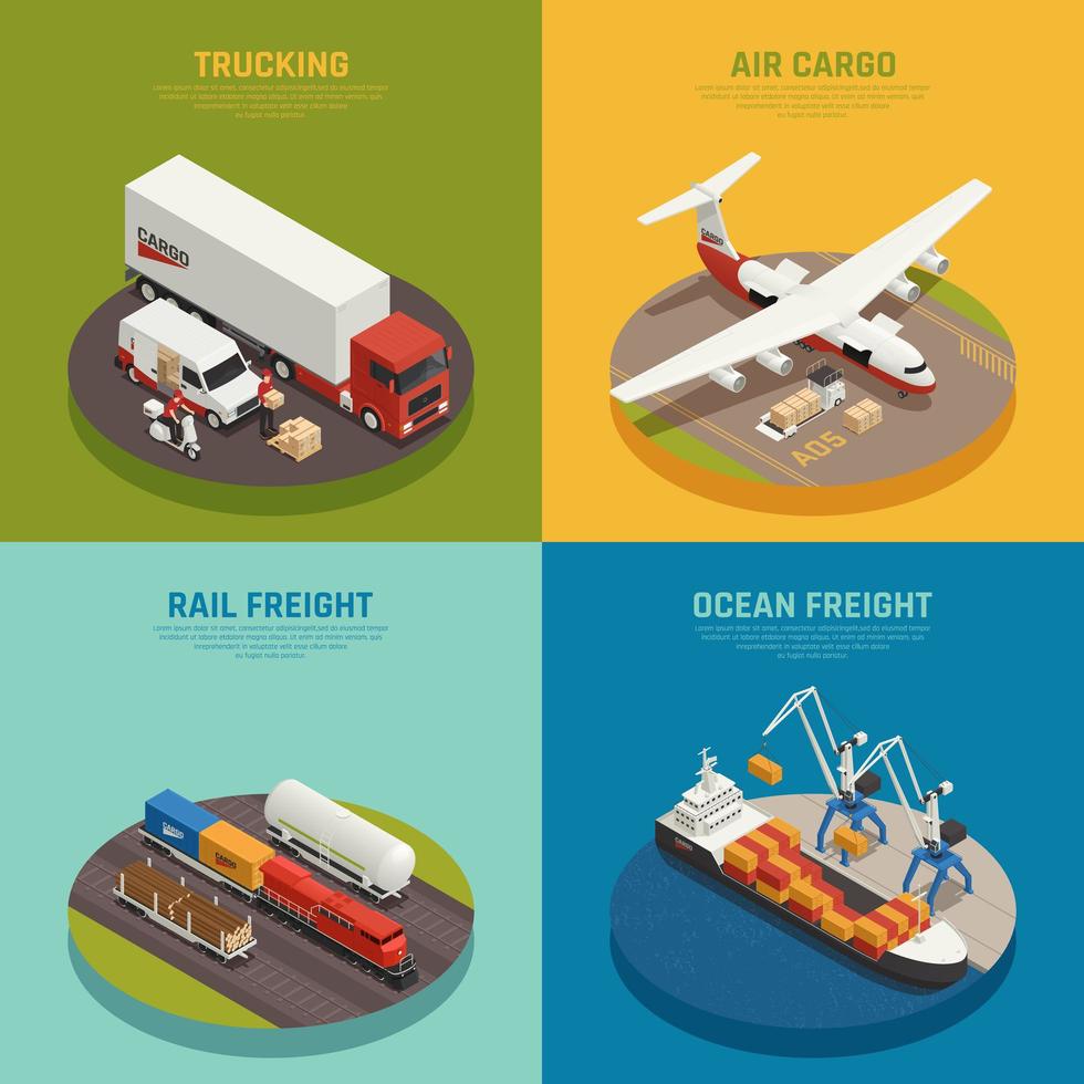 Cargo Transportation Isometric Design Concept Vector Illustration