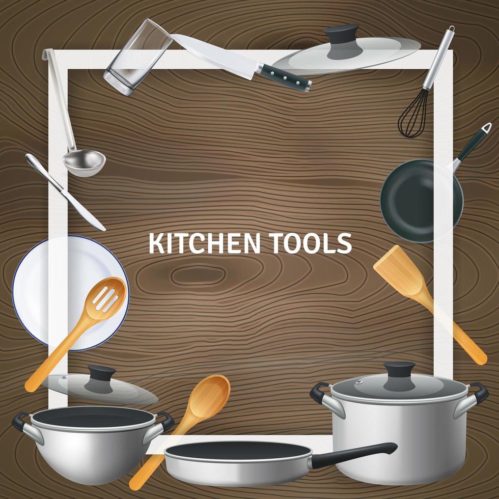 Realistic Kitchen Tools Frame Background Vector Illustration