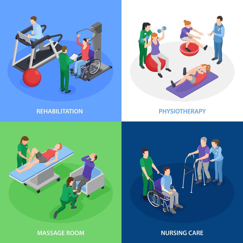 Physiotherapy Rehabilitation Isometric Concept Vector Illustration