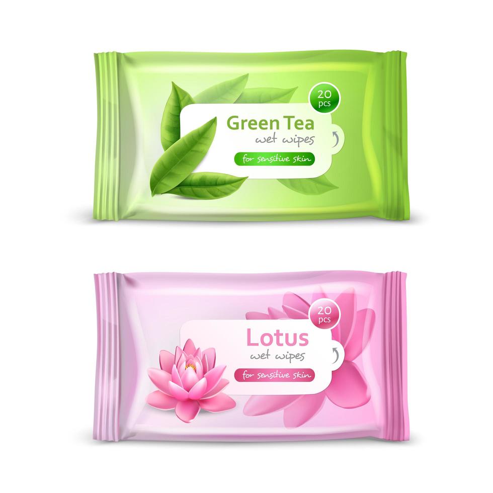 Realistic Wet Wipes Packaging Set Vector Illustration
